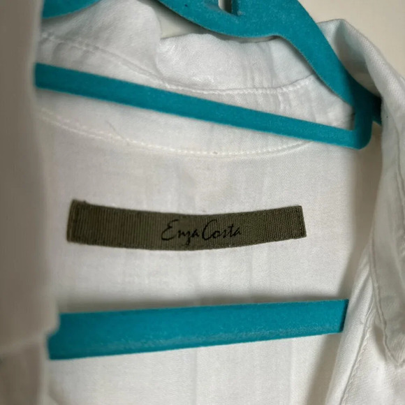 Enza Costa Italian Pima Cotton blend Blouse Shirt Raw Edge Hem size M - Picture 2 of 9